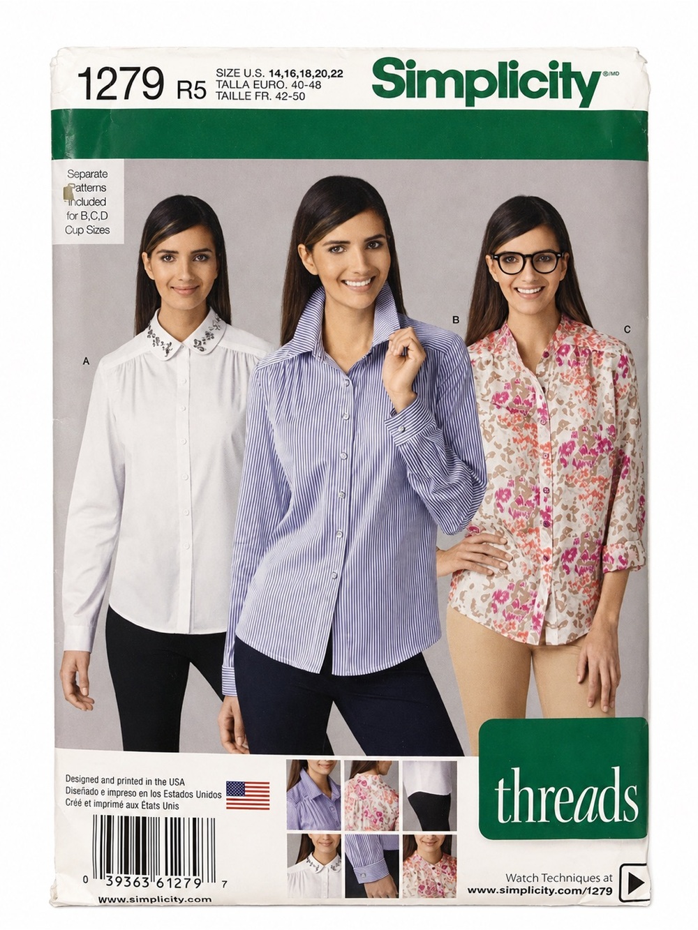 Simplicity Threads 1279 Button Front Shirt Pattern 14–22 Uncut OOP